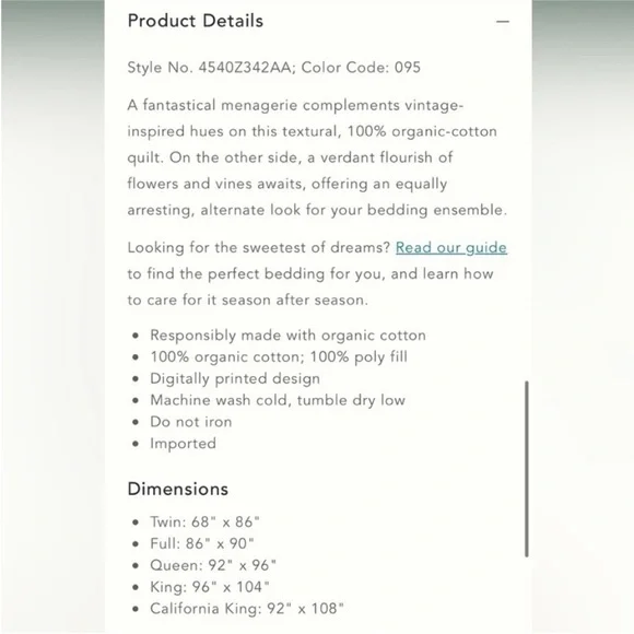 Anthropologie Averill Organic Cotton Quilt Size Cal King NWT - Picture 7 of 14